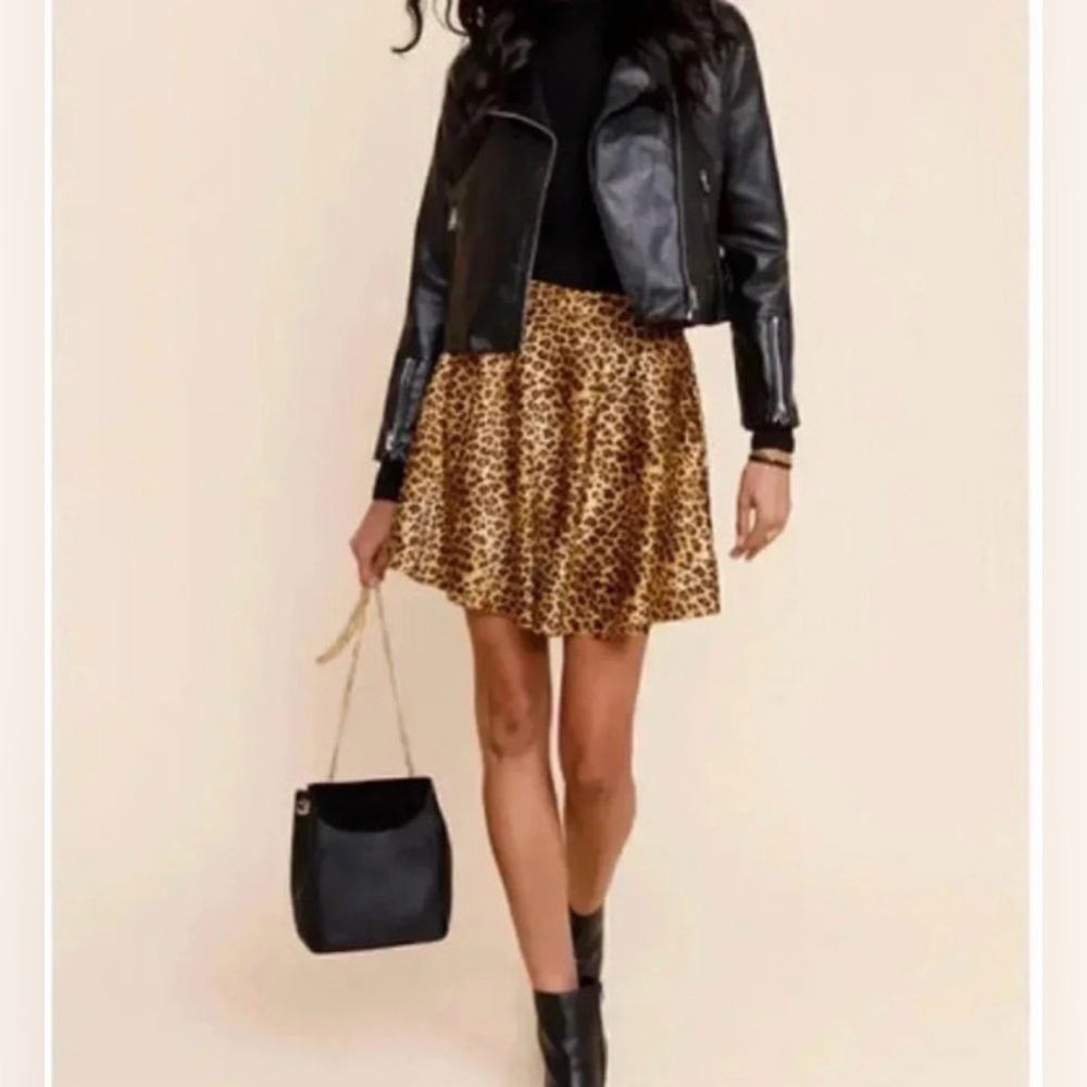 Leopard Print Mini Skater Skirt Flared Satin XXS 00 Brown Black NWT Francesca's